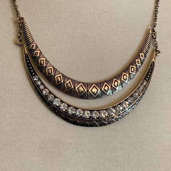 Tribal Collar Necklace Gold Rhinestone Boho - Picture 3 of 7